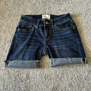 BKE shorts womens 24 blue jean dark wash cut off frayed raw hem‎ casual denim